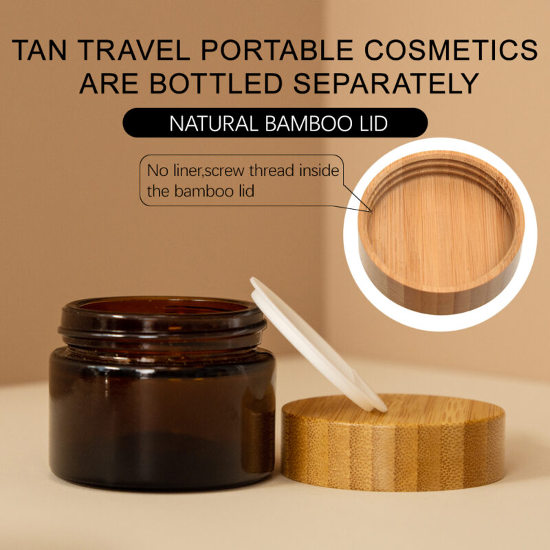 2025 Hot Selling 30ml Amber Glass Cream Jar With Bamboo Lid Flat Shape Screw Cap for Cosmetics Packaging Diffusers - Image 2