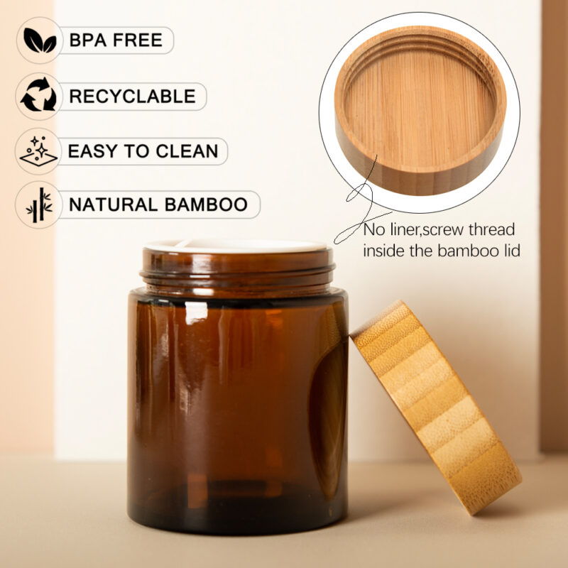 2025 Hot Selling 30ml Amber Glass Cream Jar With Bamboo Lid Flat Shape Screw Cap for Cosmetics Packaging Diffusers - Image 4